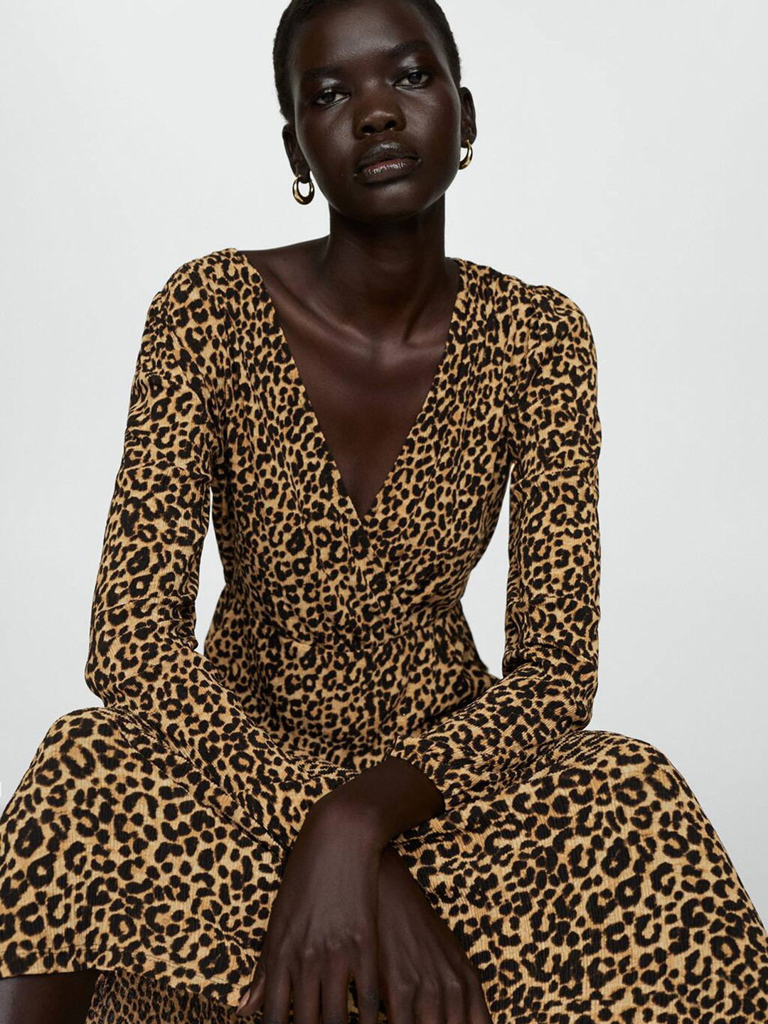 

MANGO Animal Print Wrap Midi Dress, Brown