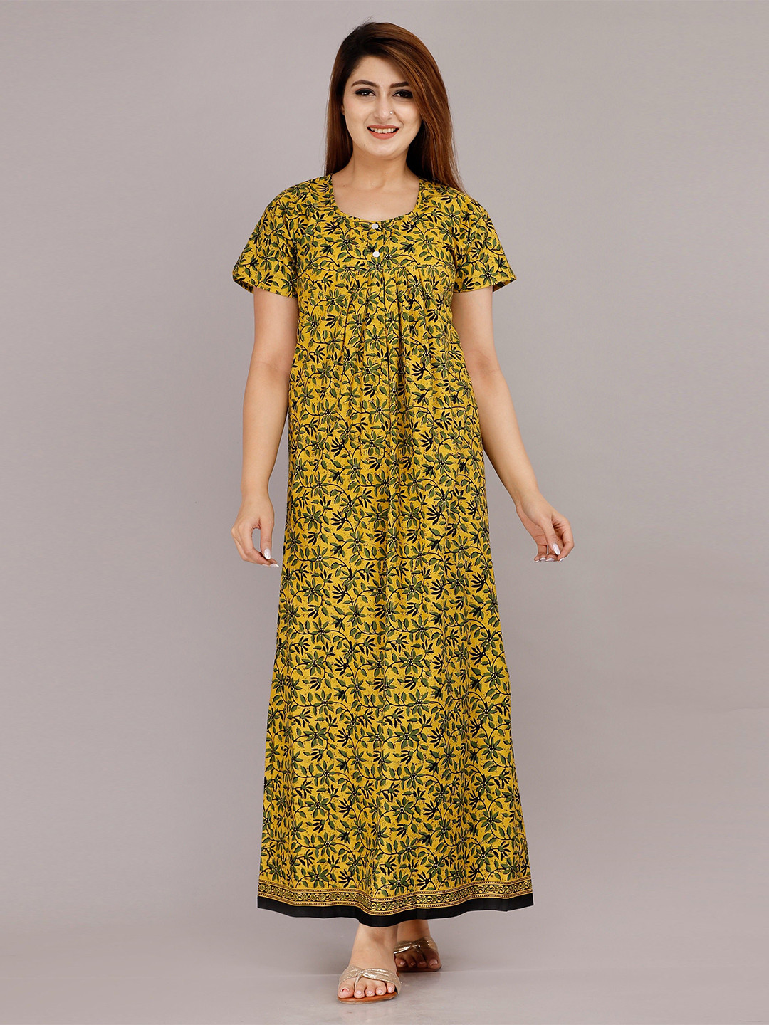 

MAYA PRINT Printed Maxi Nightdress, Yellow