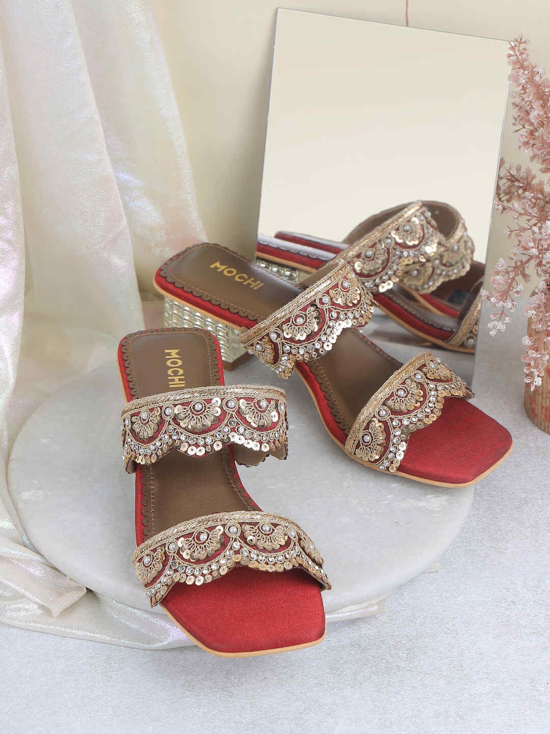 

Mochi Embellished Flatform Mules, Maroon