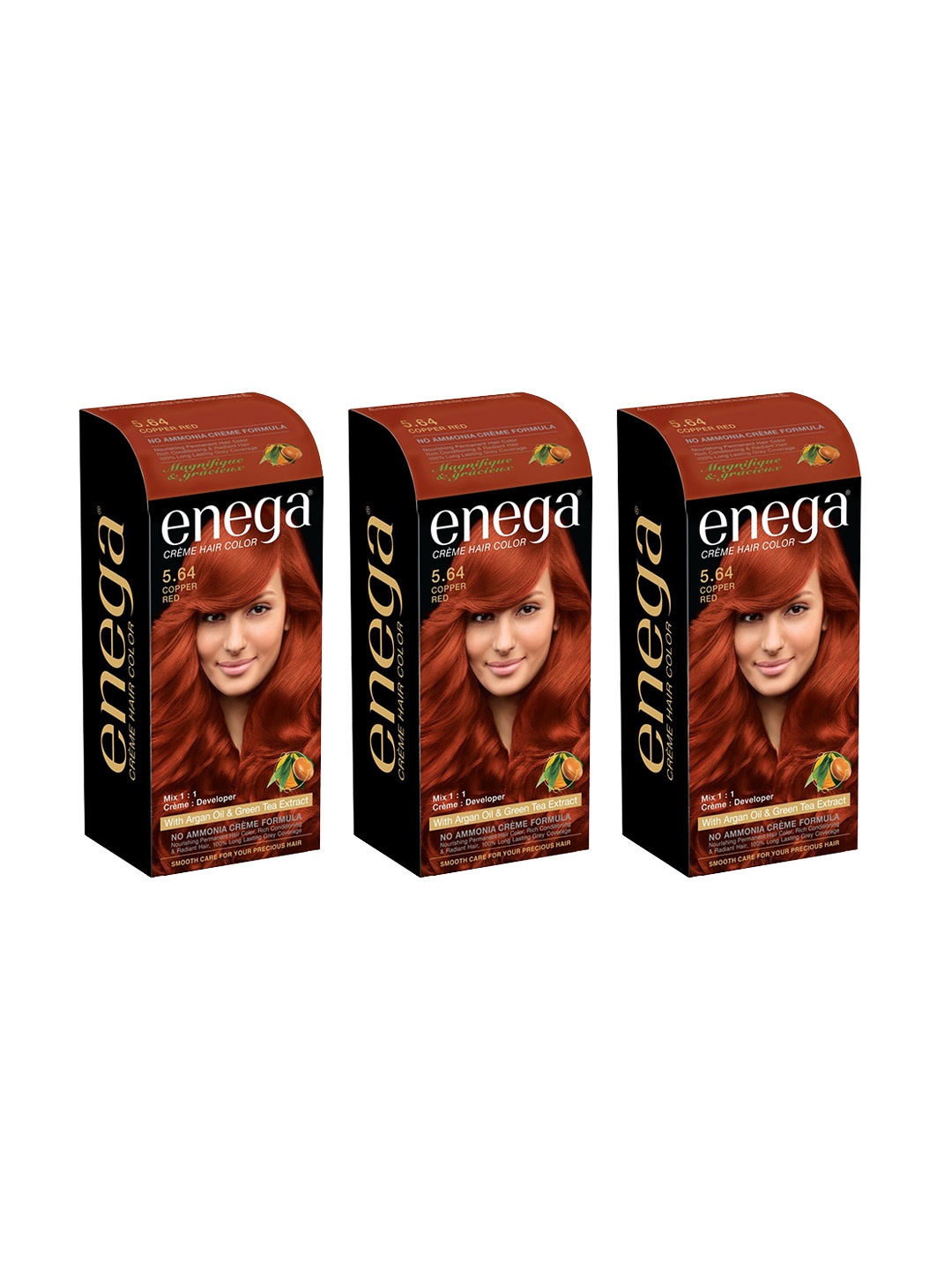 

Enega Set Of 3 Long Lasting Creme Hair Color-150 ml Each Shade-Copper Red