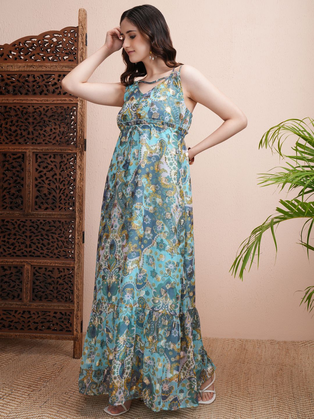 

Vishudh Floral Print Fit & Flare Maxi Dress, Blue