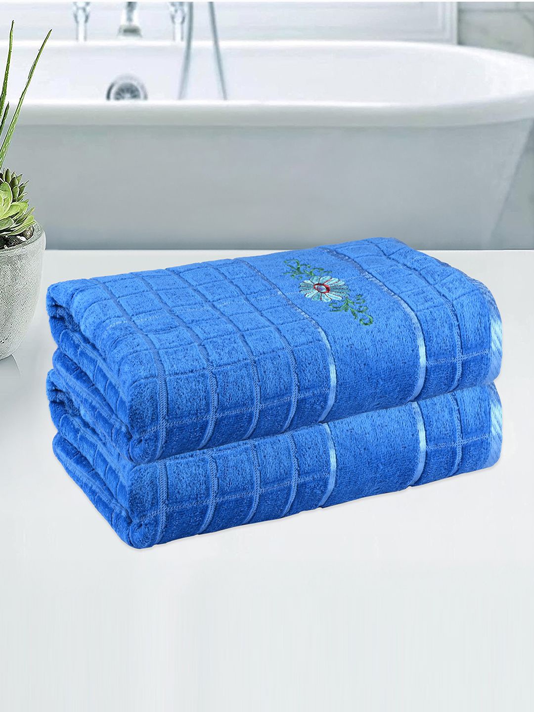 

Kuber Industries Blue 2 Pieces Striped 250 GSM Bath Towels