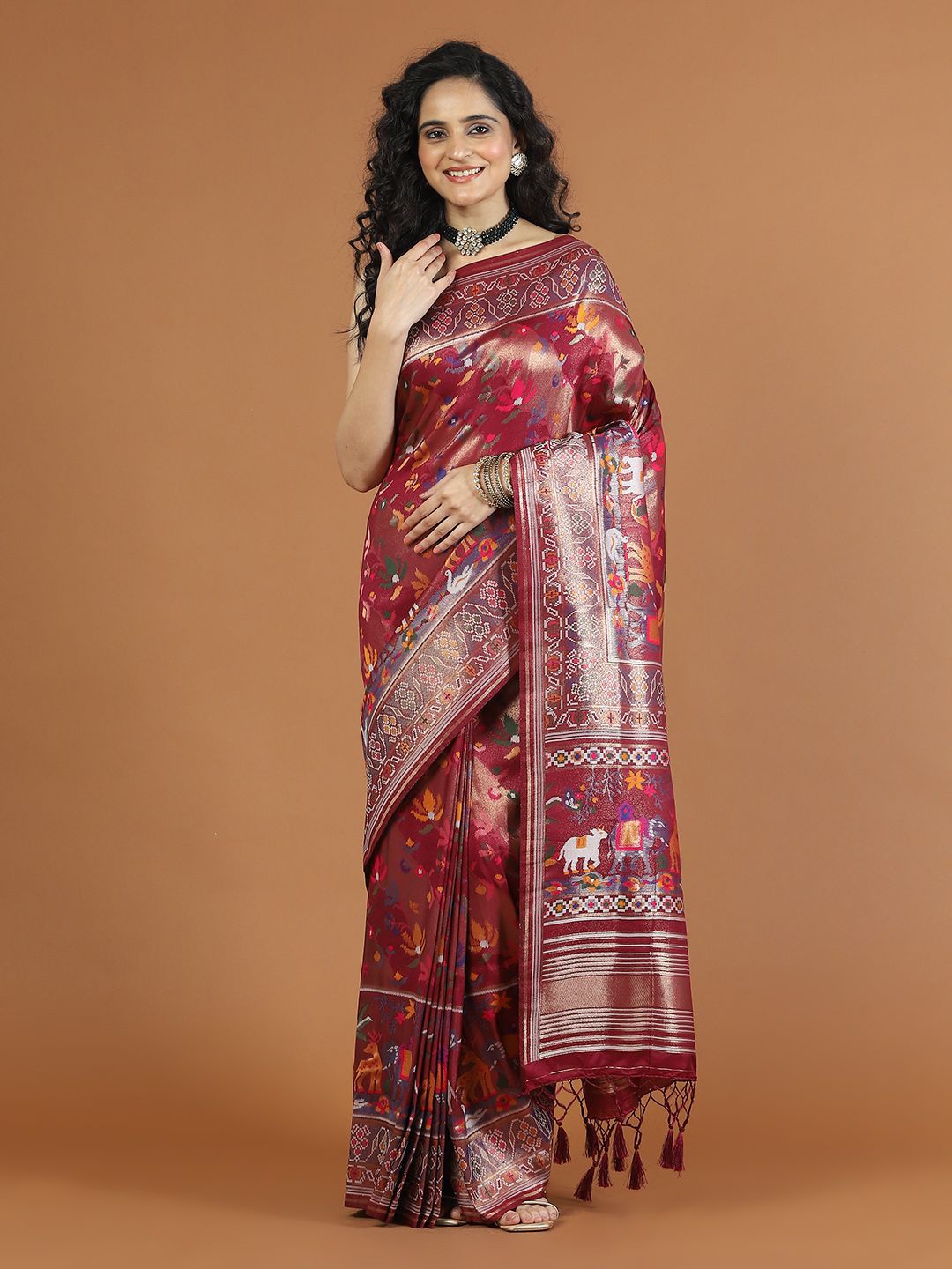 

Meena Bazaar Woven Design Zari Art Silk Saree, Burgundy