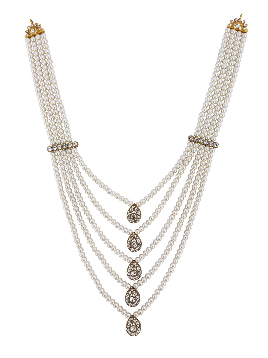 

Radhe Creation Men Gold-Plated Kundan Studded & Pearls Beaded Six Layered Necklace