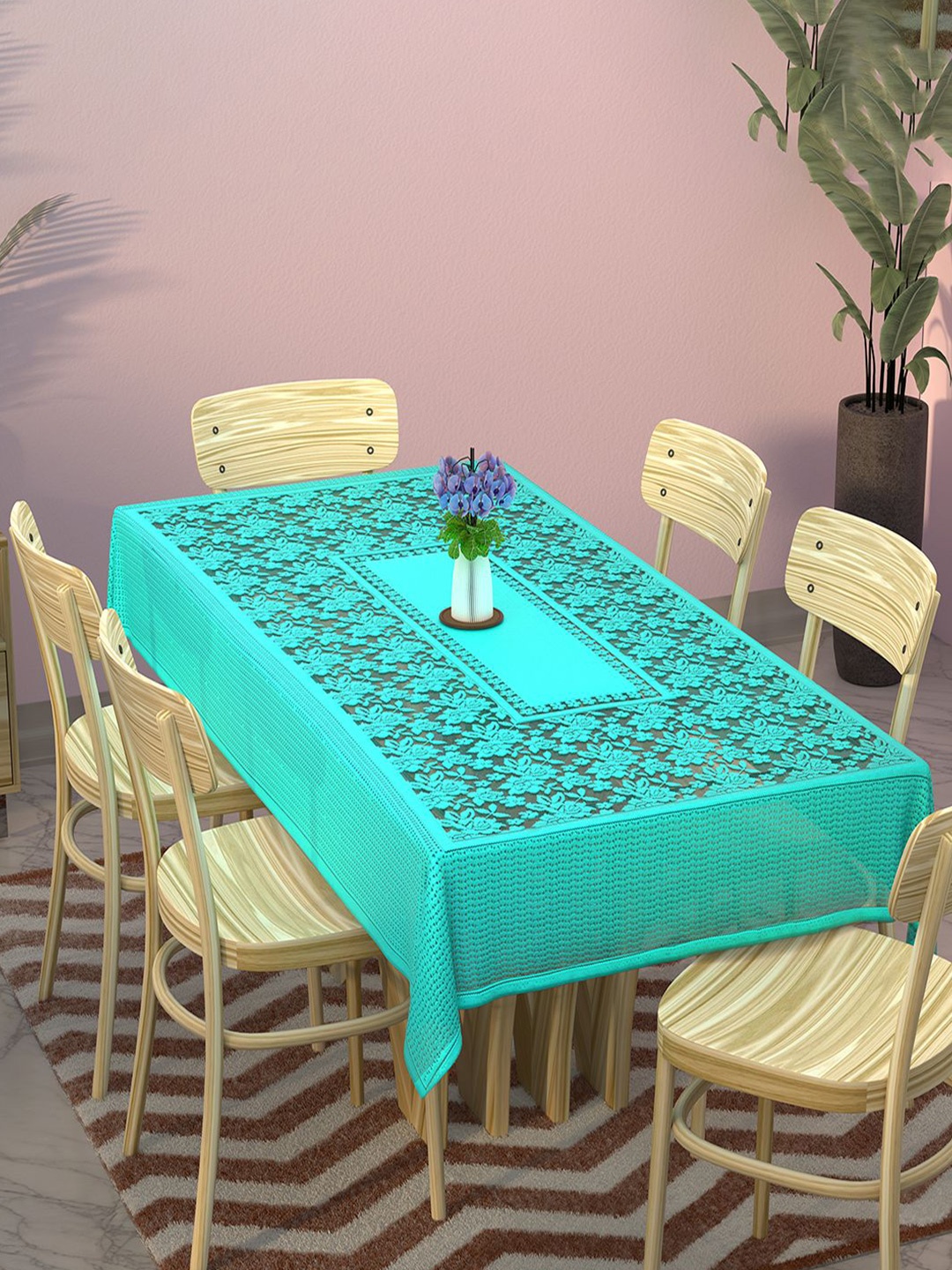 

Kuber Industries Turquoise Blue Floral Printed Rectangle Cotton 6-Seater Table Cover