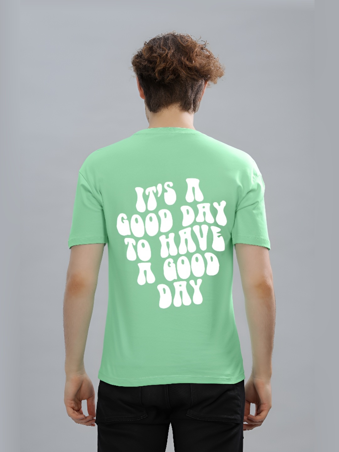 

FALTU.CO Men Typography Printed Round Neck Pure Cotton Oversized T-shirt, Sea green
