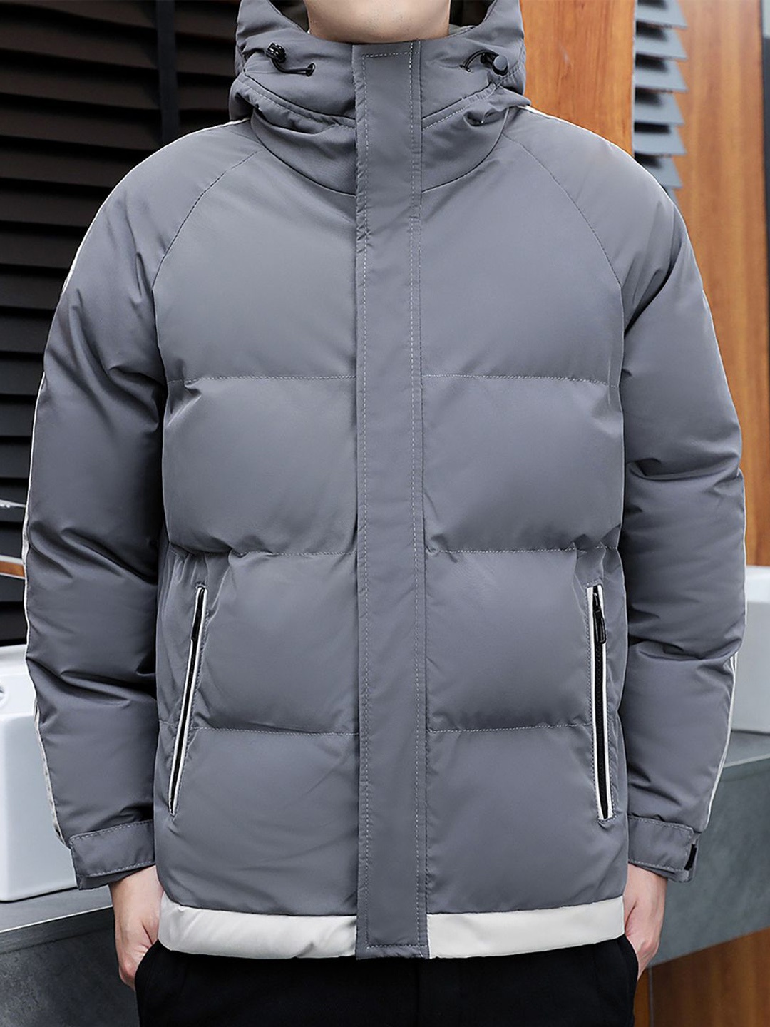

StyleCast x Revolte Men Hooded Neck Quilted Jacket, Grey
