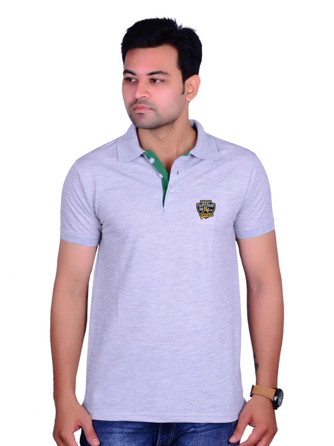 

LA MILANO Men Polo Collar Cotton Slim Fit T-shirt, Silver