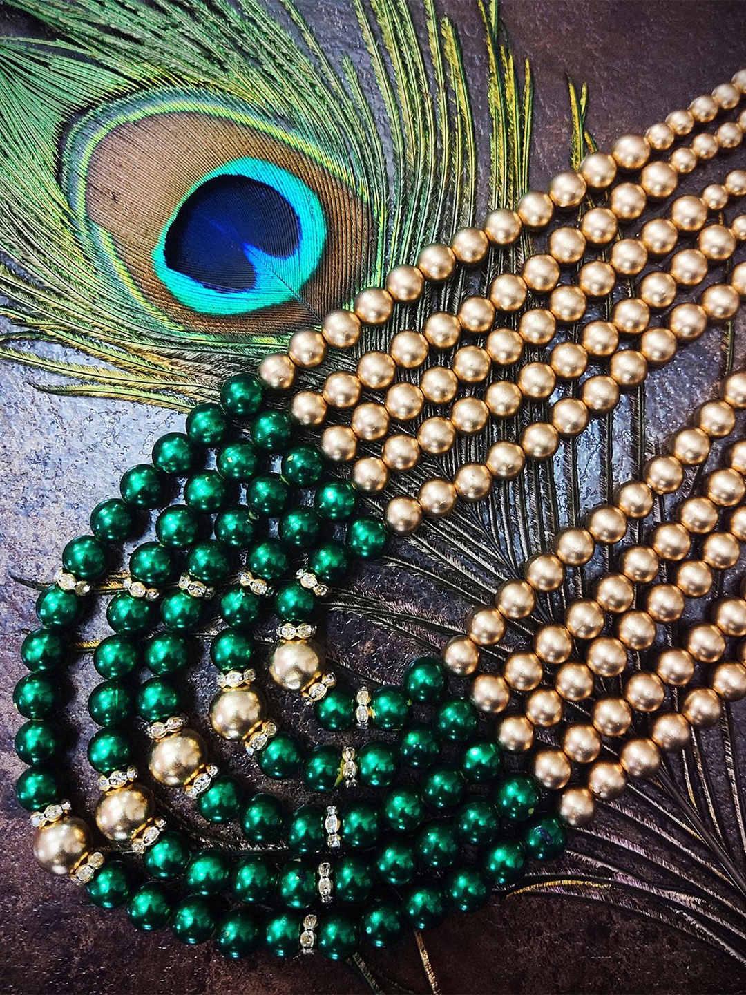 

Radhe Creation Men Gold-Plated Moti Mala Pearls Beaded Five Layered Necklace