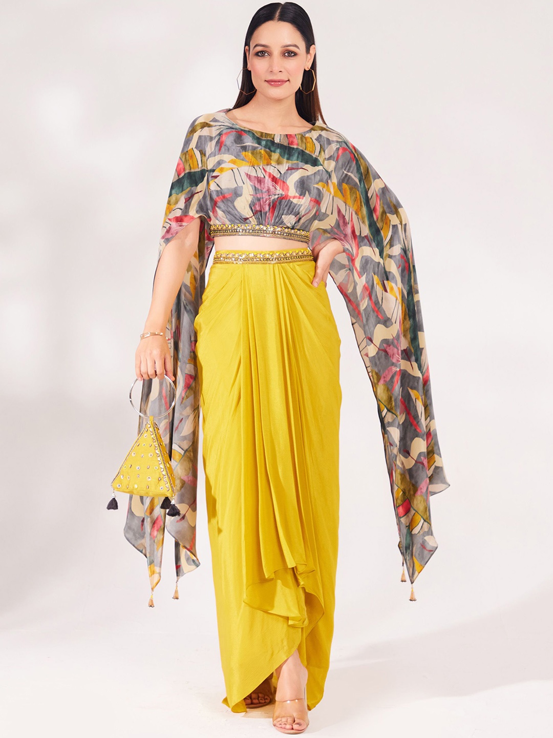 

Chaashni by Maansi & Ketan Printed Top & Skirt, Mustard