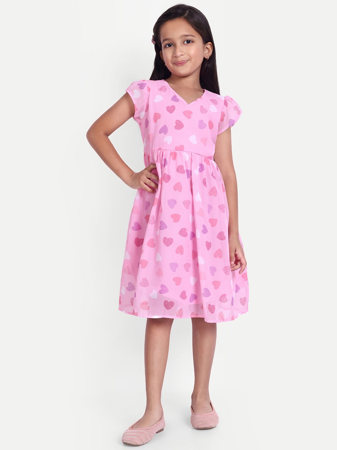

FEBVIBE Polka Dot Print Fit & Flare Dress, Pink
