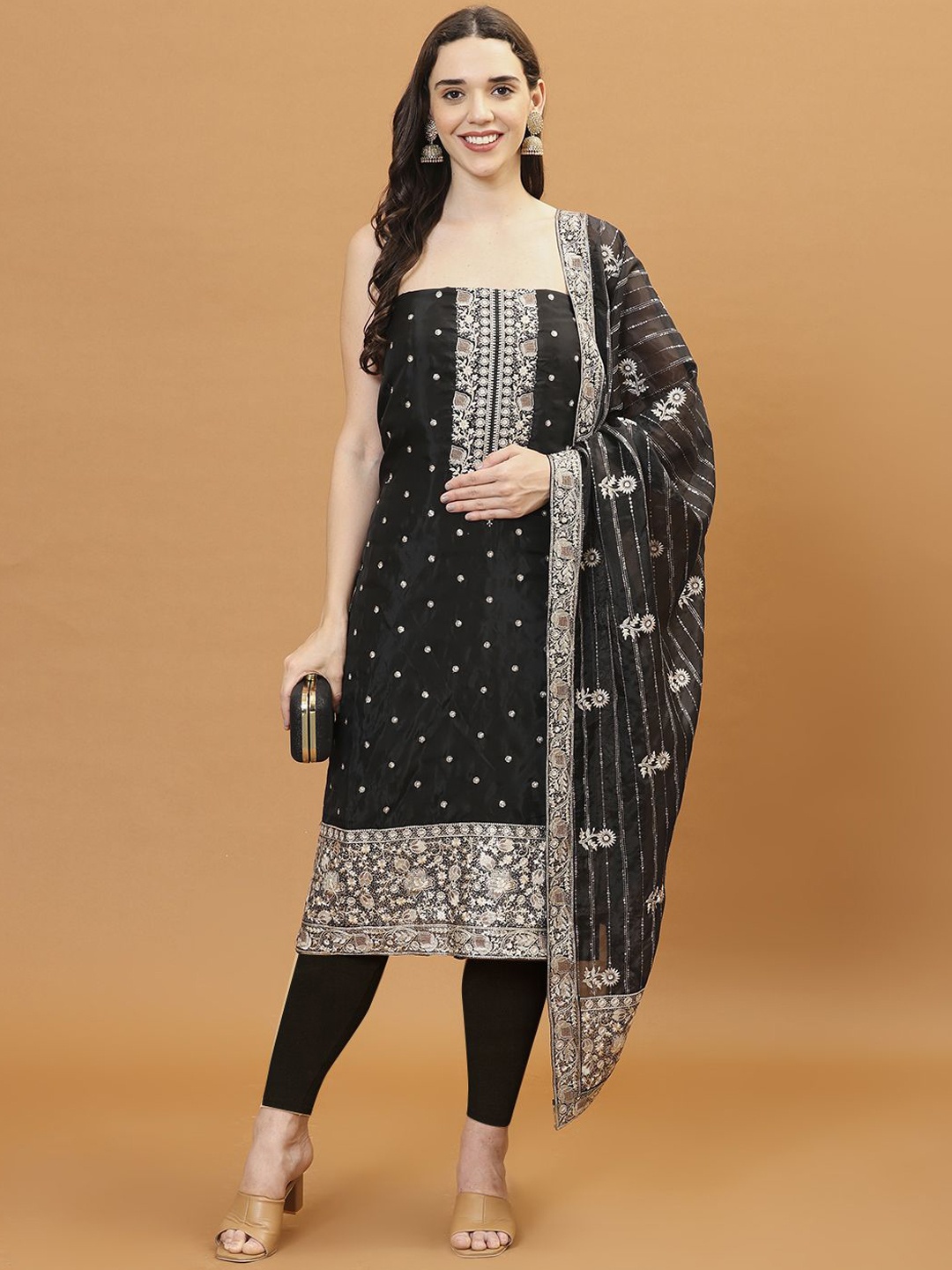 

Meena Bazaar Embroidered Organza Unstitched Dress Material, Black