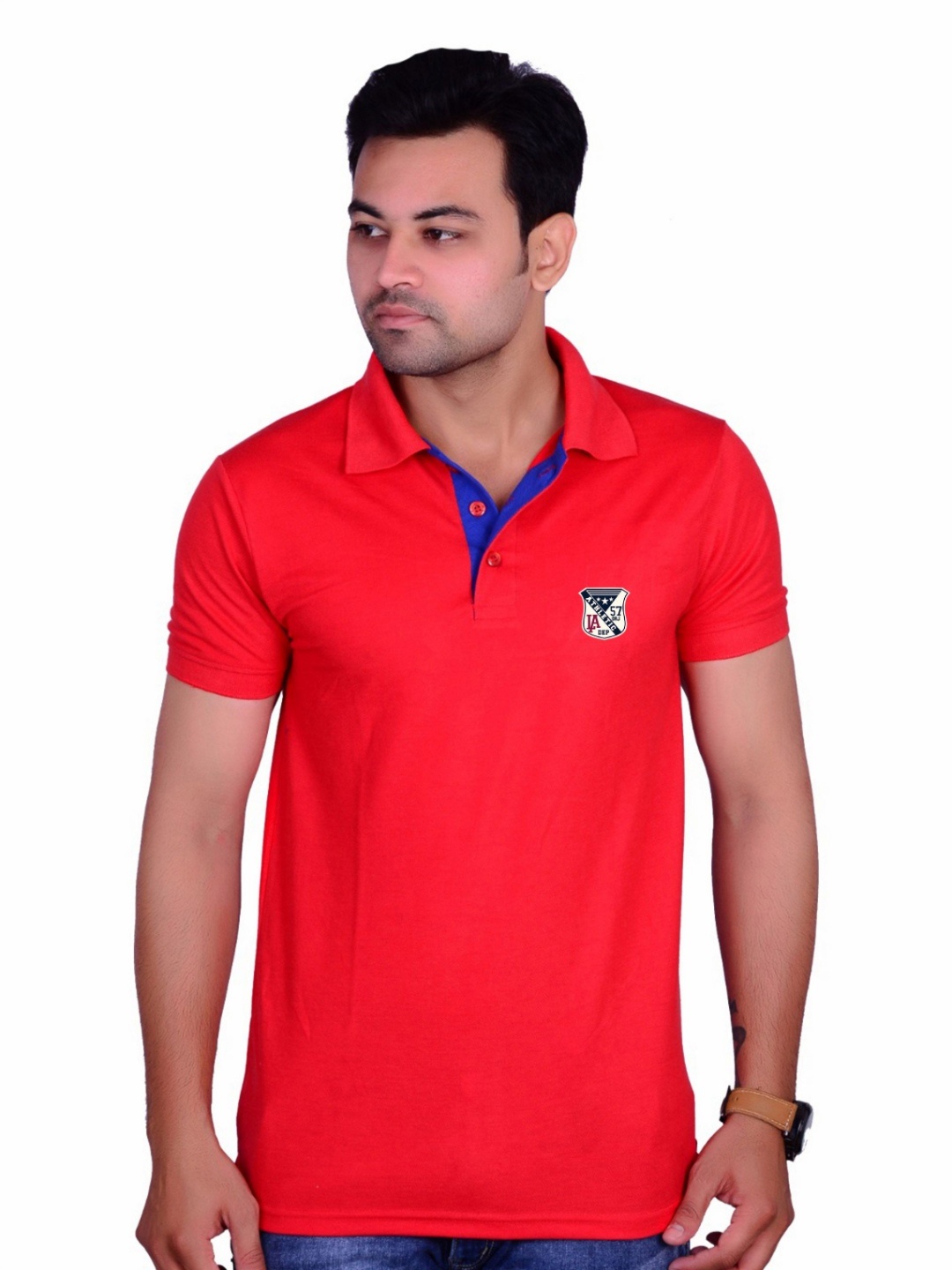 

LA MILANO Men Polo Collar Cotton Slim Fit T-shirt, Red