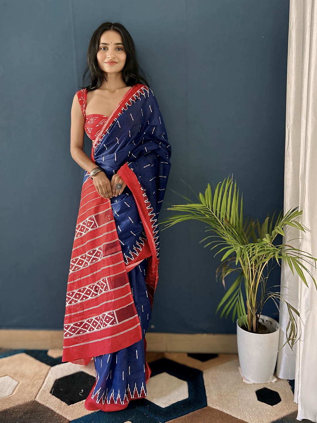 

Anouk Ethnic Motifs Pure Cotton Bagh Saree, Blue