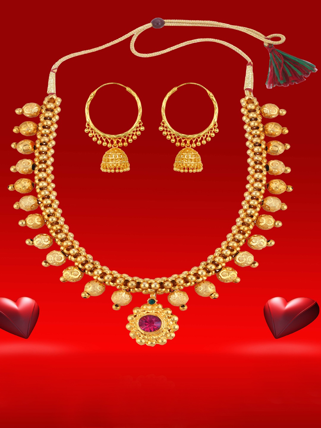 

Heer Collection Gold-Plated Stone Studded Necklace with Earrings