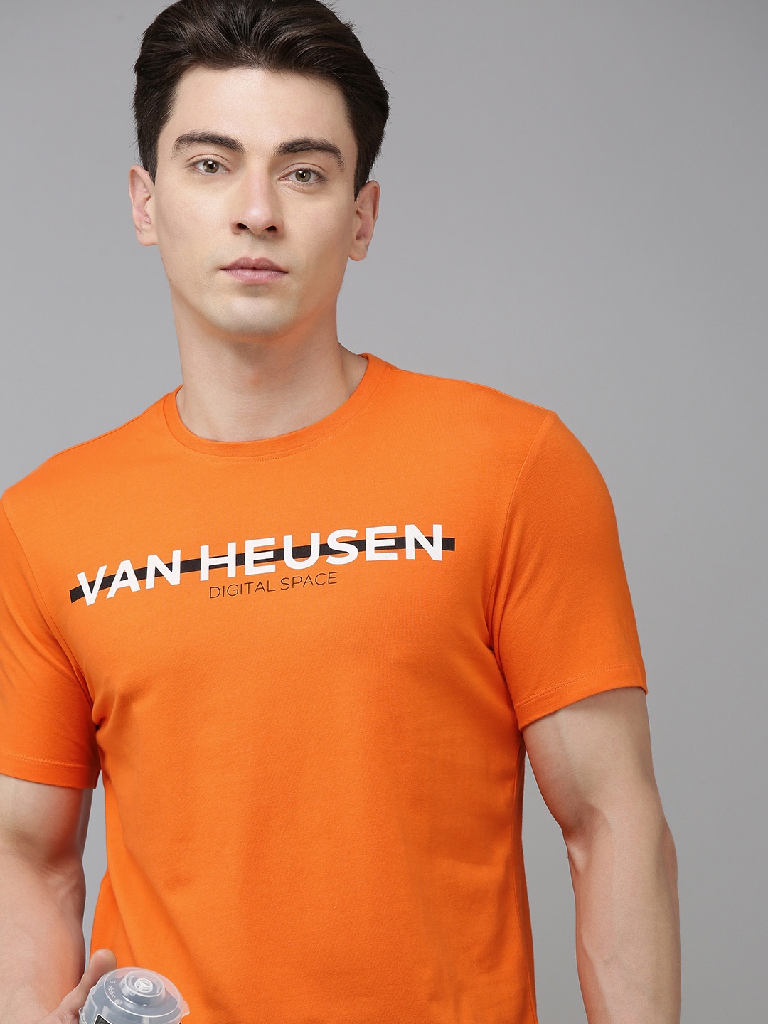 

Van Heusen Flex Men Brand Logo Printed Slim Fit Sports T-shirt, Orange