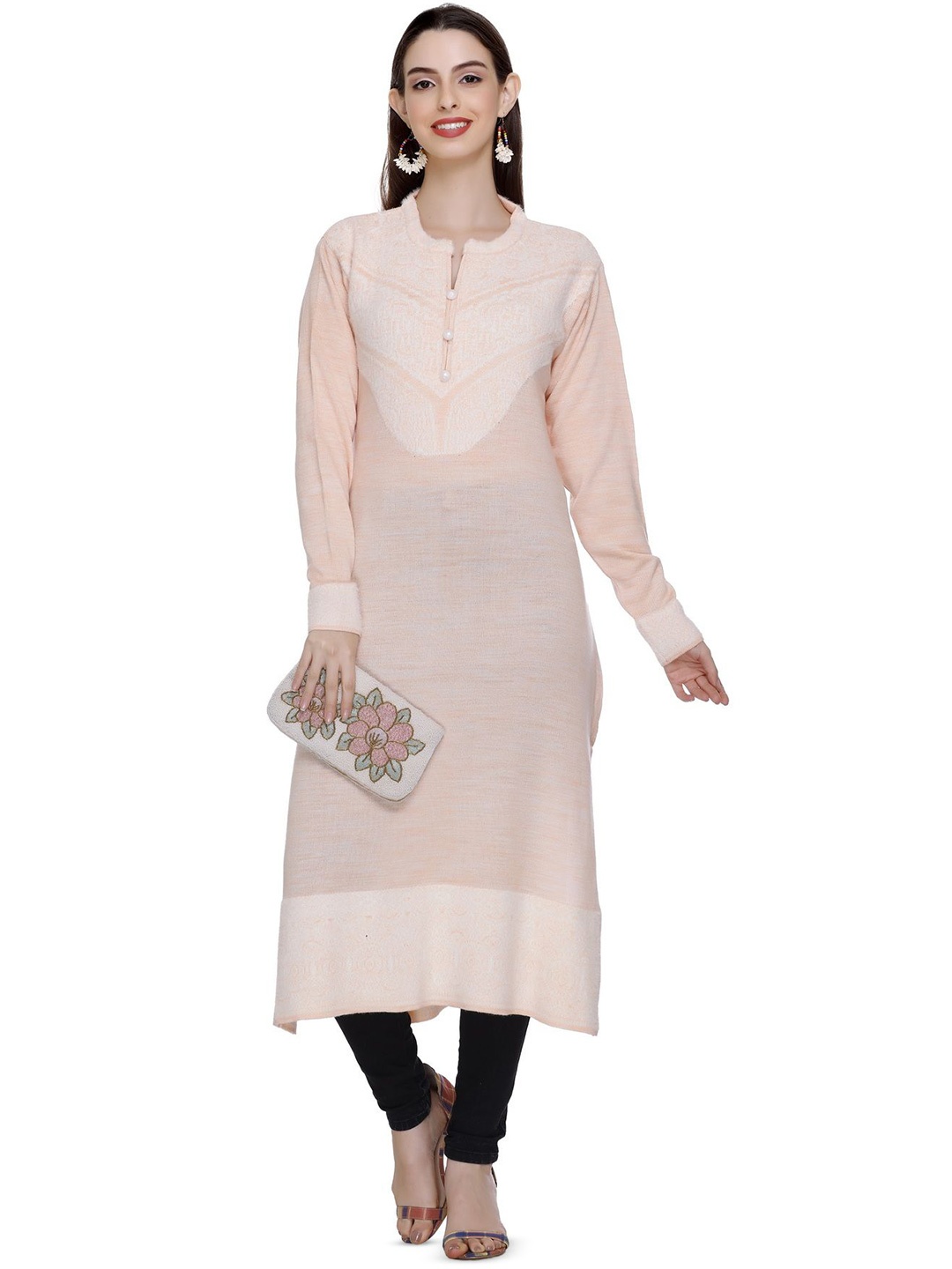 

MONTREX Women Printed Woollen Kurta, Peach