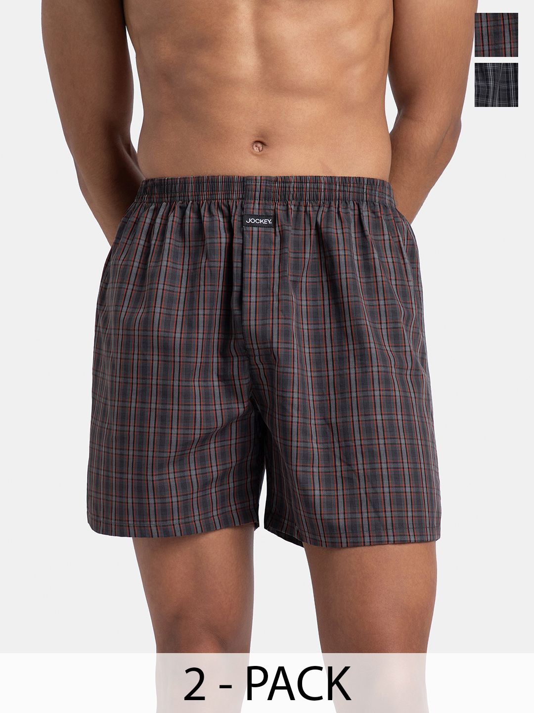 

Jockey Men Pack of 2 Super Combed Mercerized Checkered Boxer Shorts With Back Pocket -1222, Grey