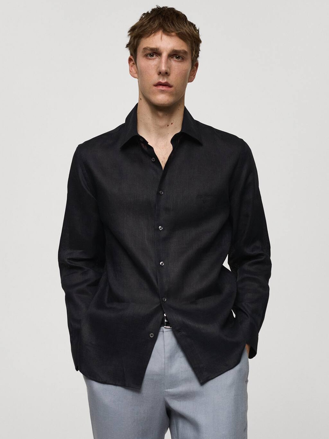 

MANGO MAN Pure Linen Casual Shirt, Black
