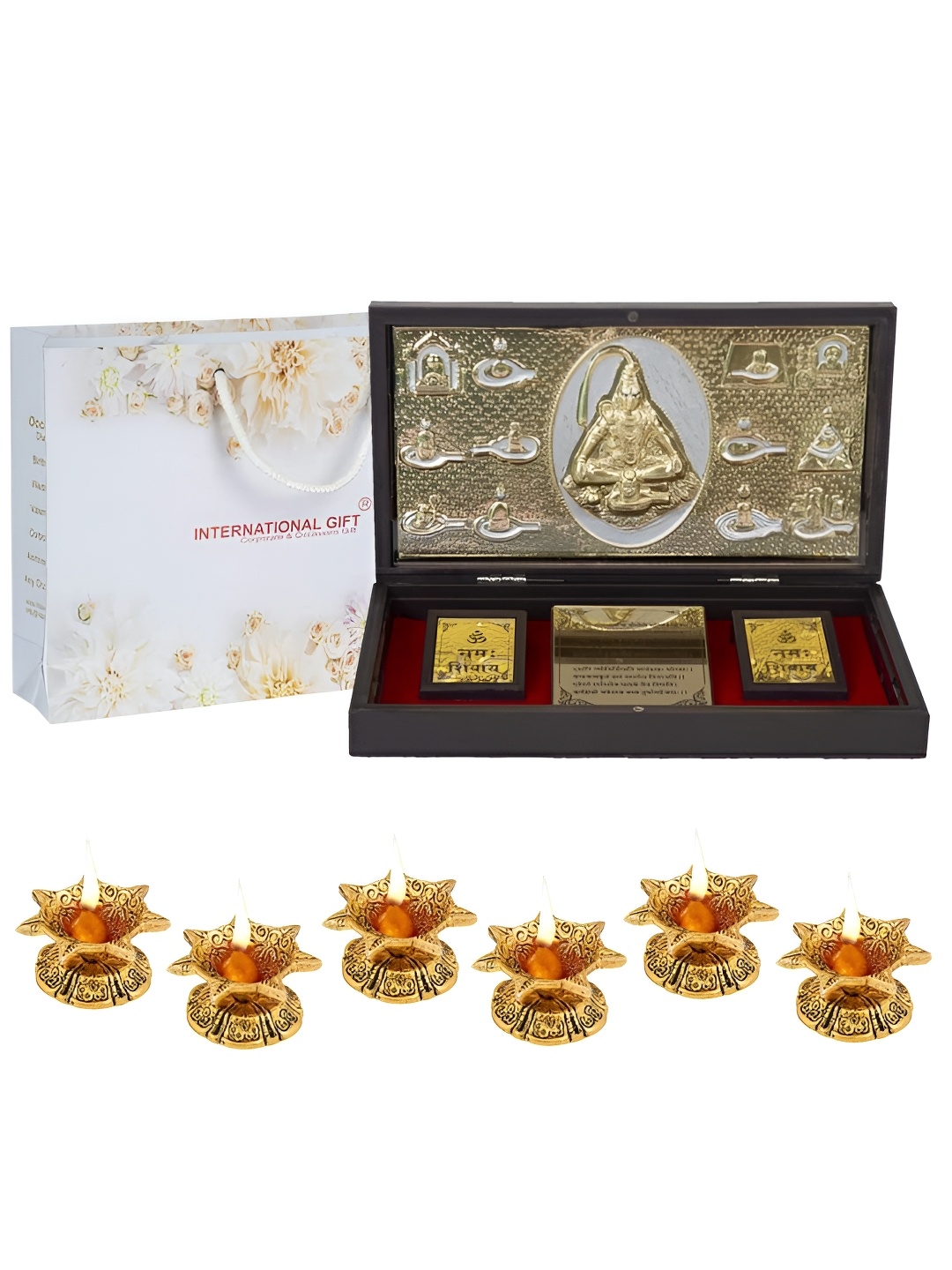 

INTERNATIONAL GIFT Gold-Toned Metal Religious Lord Shiv Charan Paduka With 6 Diya