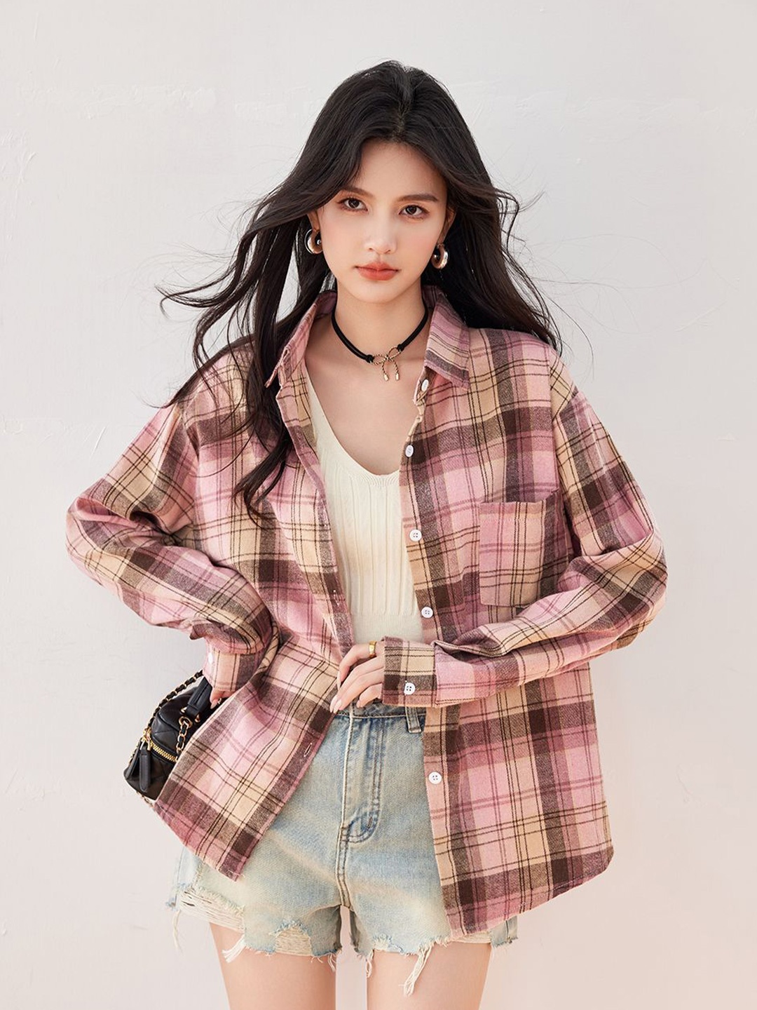 

JC Collection Women Tartan Checks Opaque Checked Casual Shirt, Pink