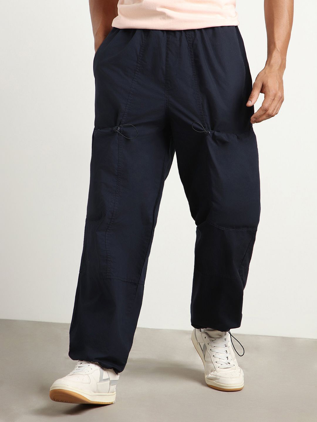 

NOBERO Men Oversized Loose Fit Parachute Pants, Navy blue