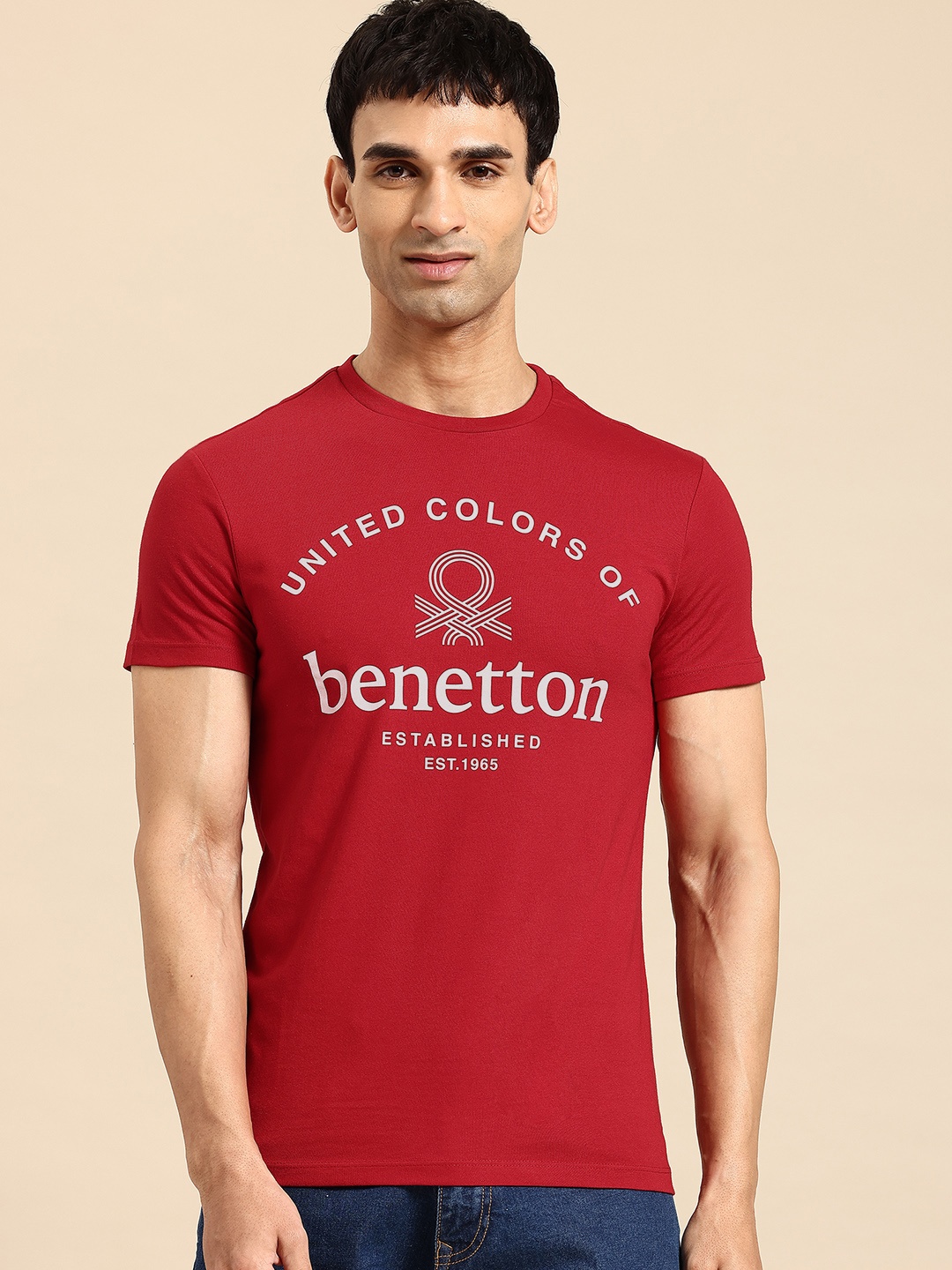 

United Colors of Benetton Men Brand Logo Printed T-shirt, Red