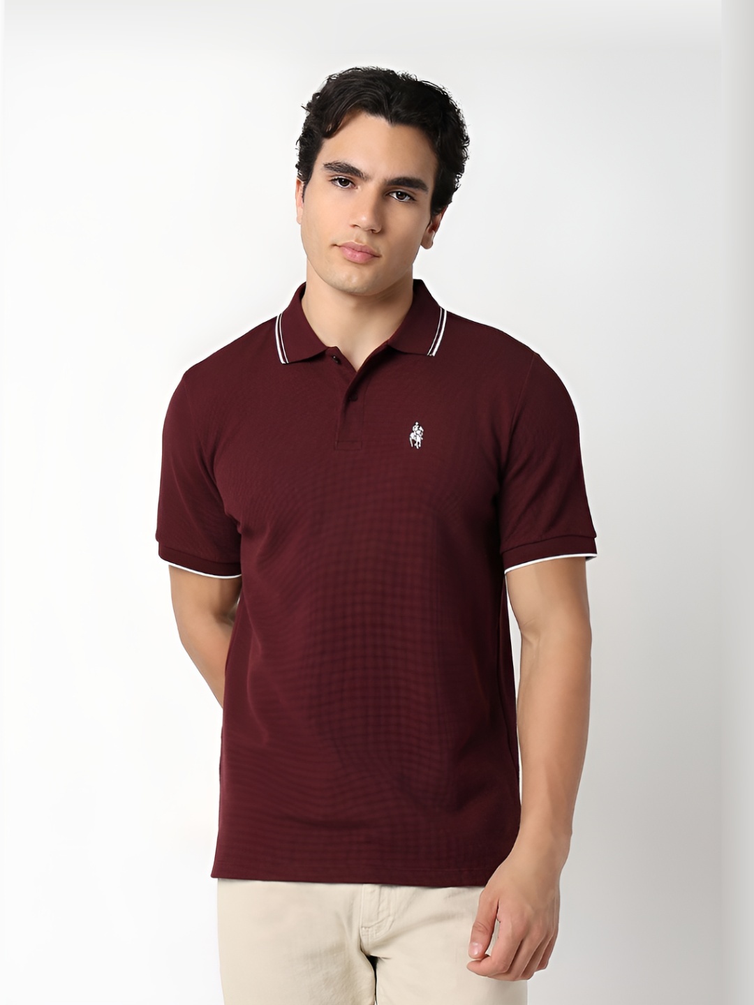 

R&B Men Solid Polo Collar Cotton T-shirt, Purple