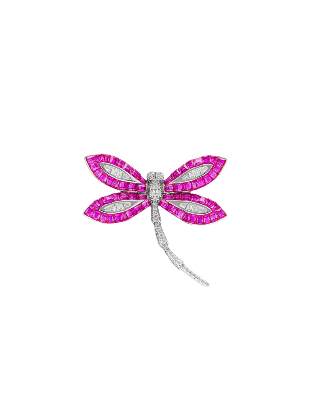 

MISS JO 925 Sterling Silver Rhodium Plated Stone-Studded Dragon Fly Cocktail Finger Ring