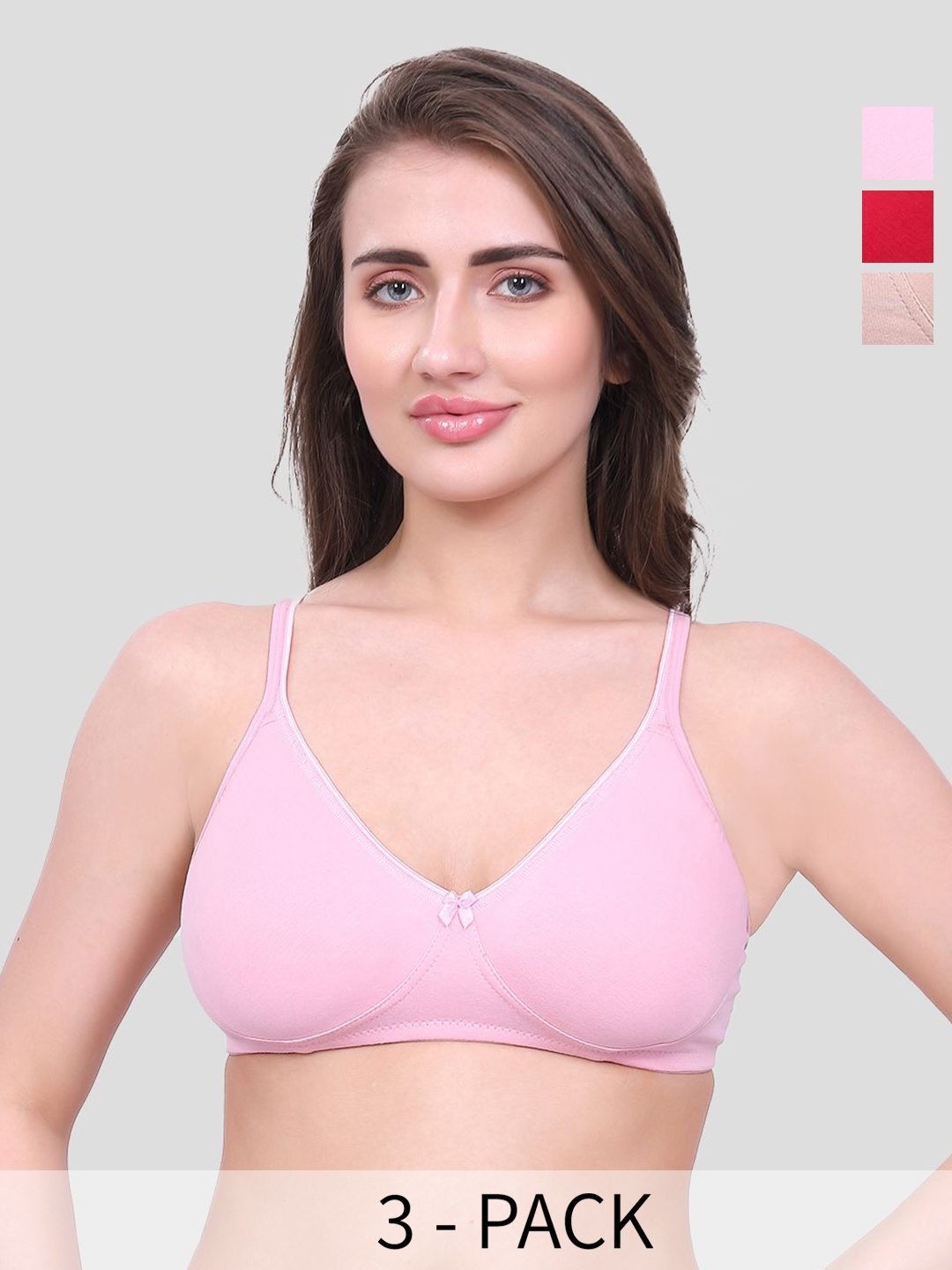 

Inner Amour Pack of 3 Premium full Coverage Non Padded Non Wired Bra, Pink