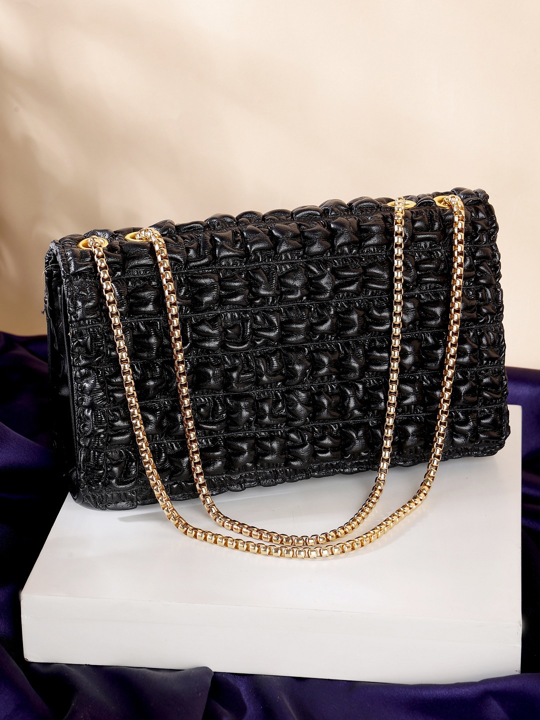 

SAZARA Textured Shoulder Bag, Black