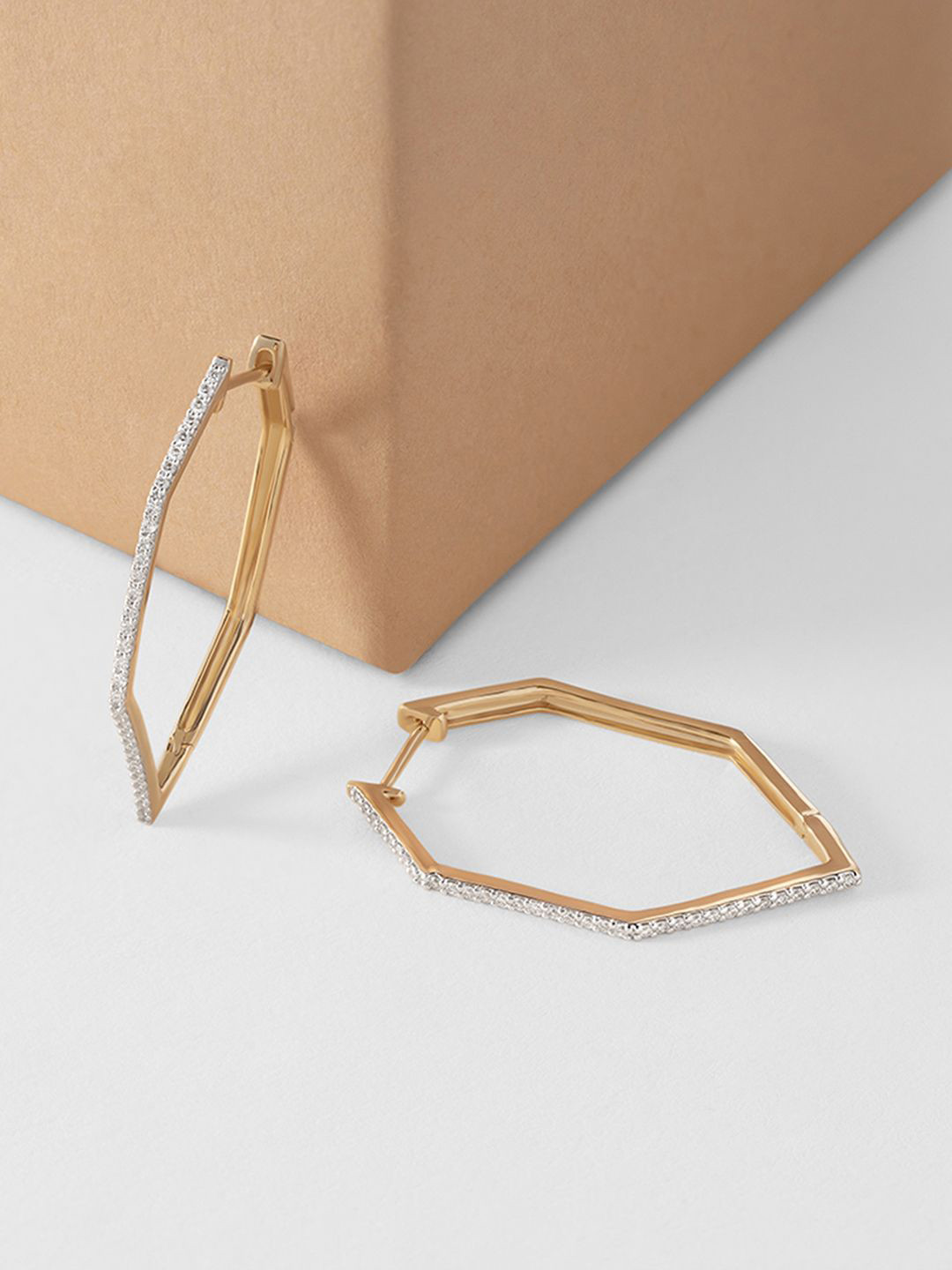 

Mia by Tanishq Hexa Bold 14 KT Gold & Diamond Hoop Earrings - 4.552g