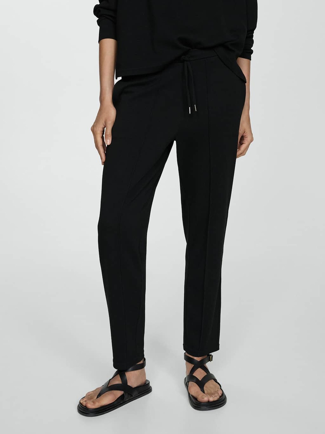 

MANGO Women High-Rise Seam Detail Trousers, Black