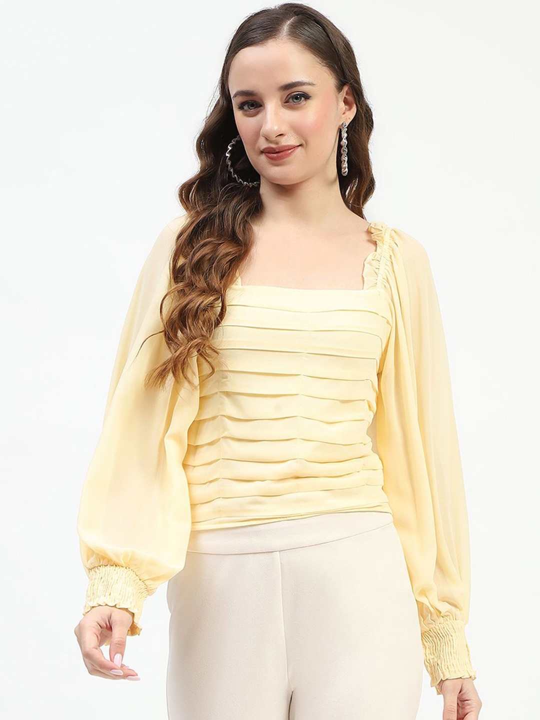 

Madame Striped Bishop Sleeves Top, Yellow