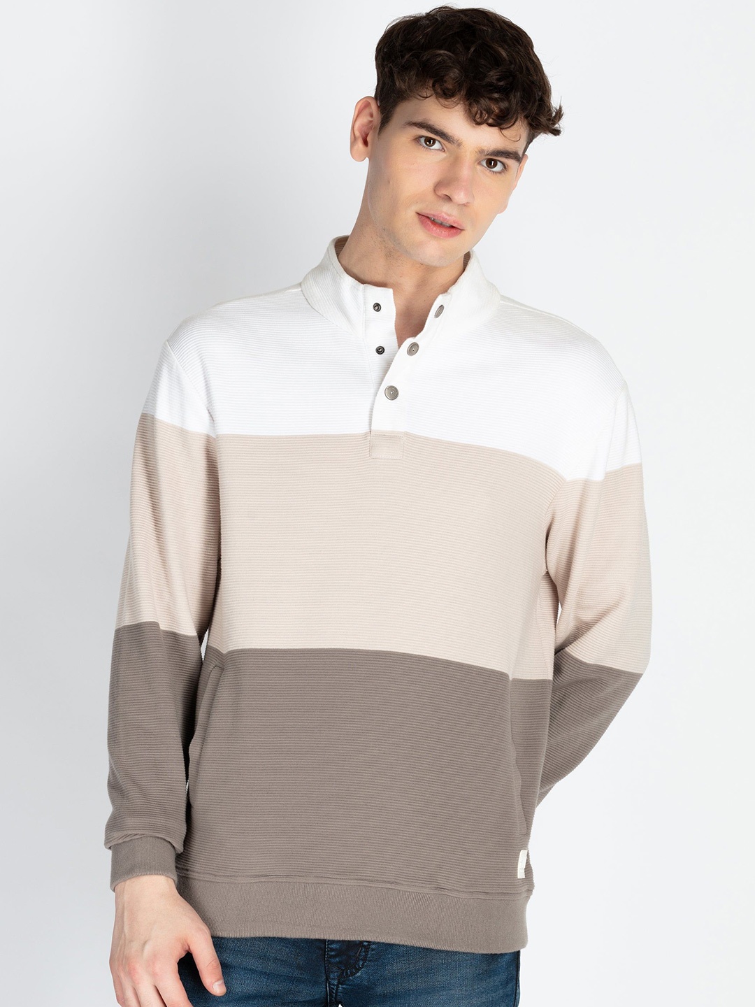 

Status Quo Men Striped Hooded Sweatshirt, Beige