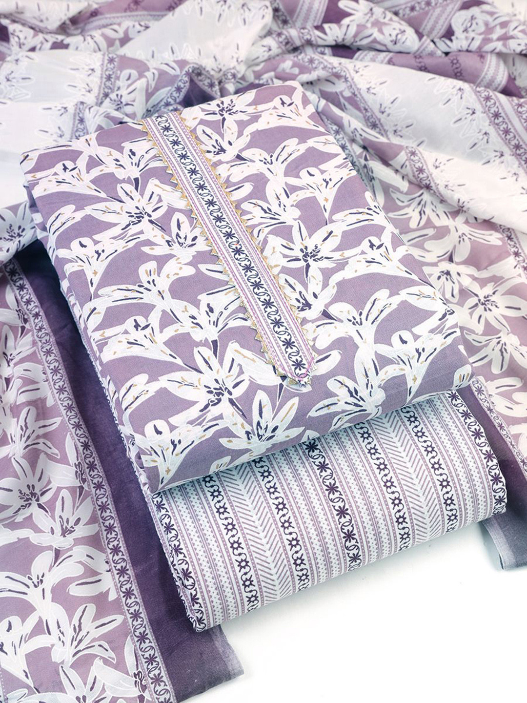 

Sun Fashion And Lifestyle Printed Unstitched Dress Material, Purple