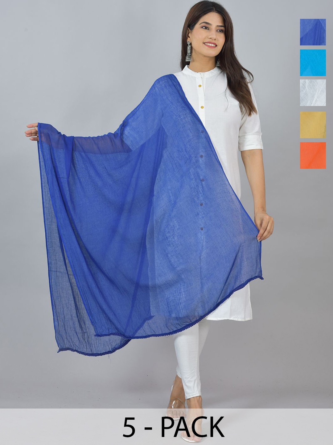 

LA FEMINAE Pack Of 5 Pure Cotton Dupattas, Orange