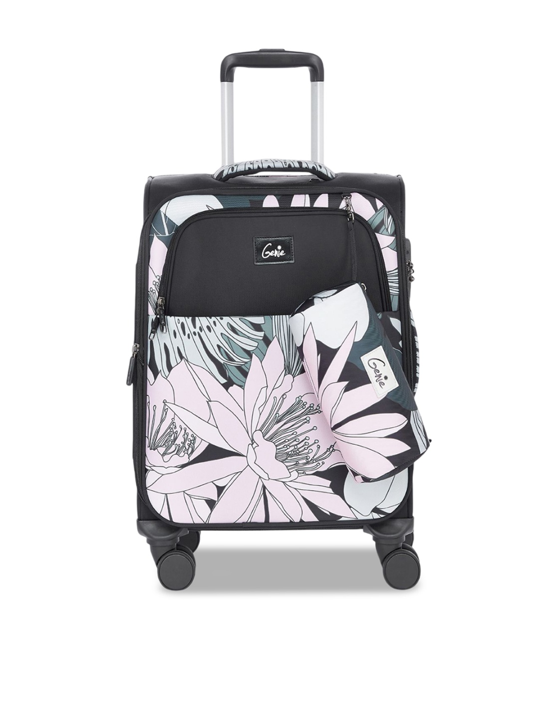 

Genie Bahama Women Printed Soft-Sided Small Trolley Bag, Black