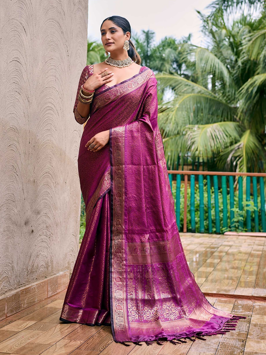 

Kandora Woven Design Zari Pure Silk Kanjeevaram Saree, Purple