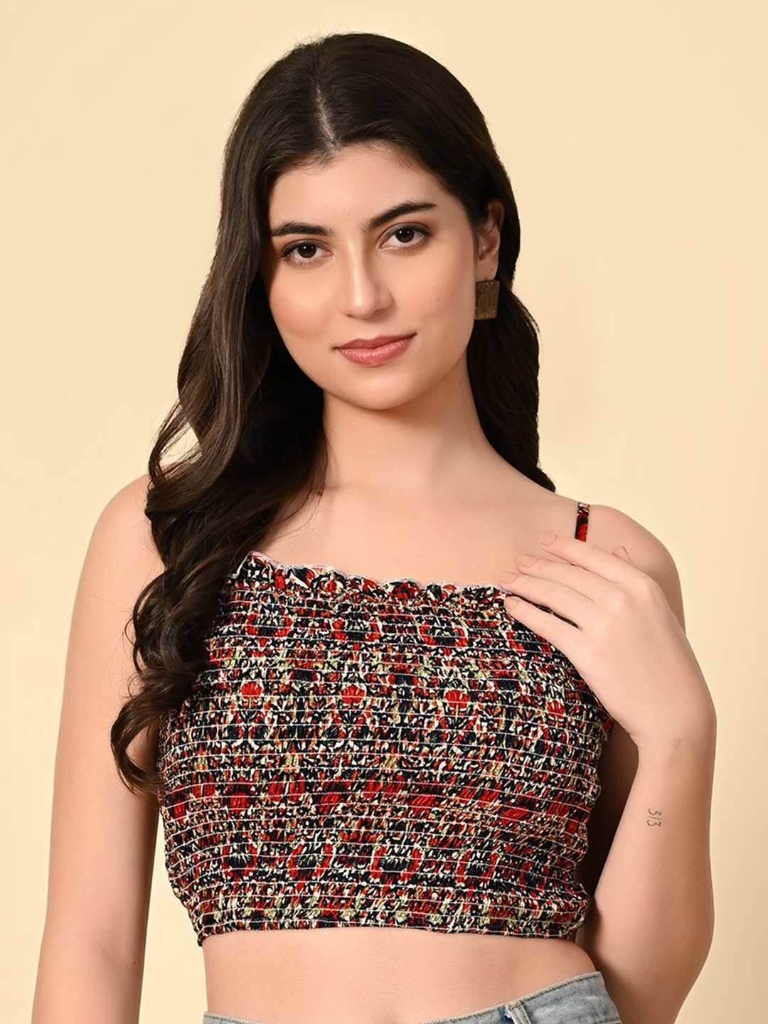 

Tushita Women Abstract Printed Shoulder Straps Top, Red