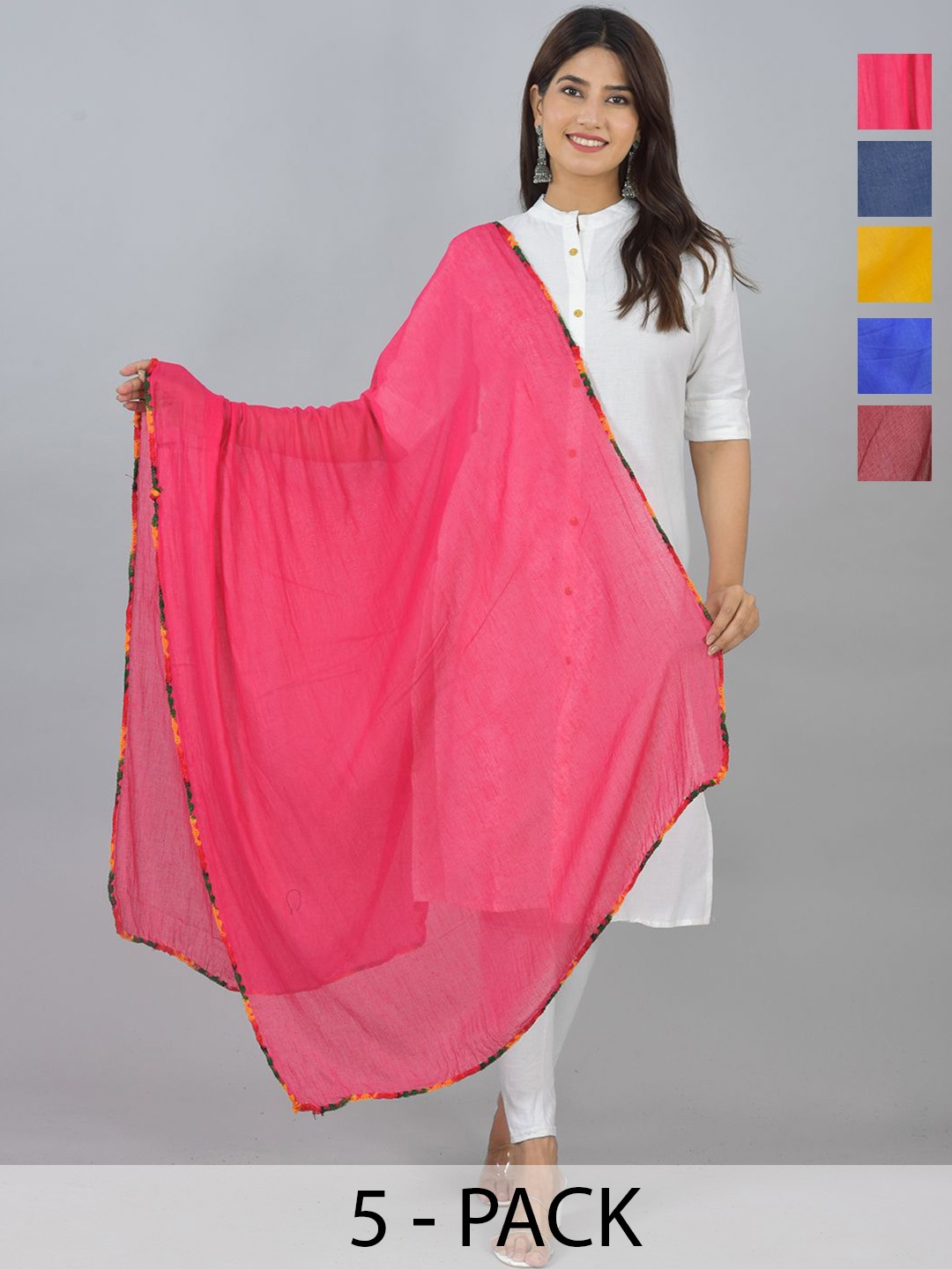 

LA FEMINAE Selection Of 5 Pure Cotton Dupatta, Pink