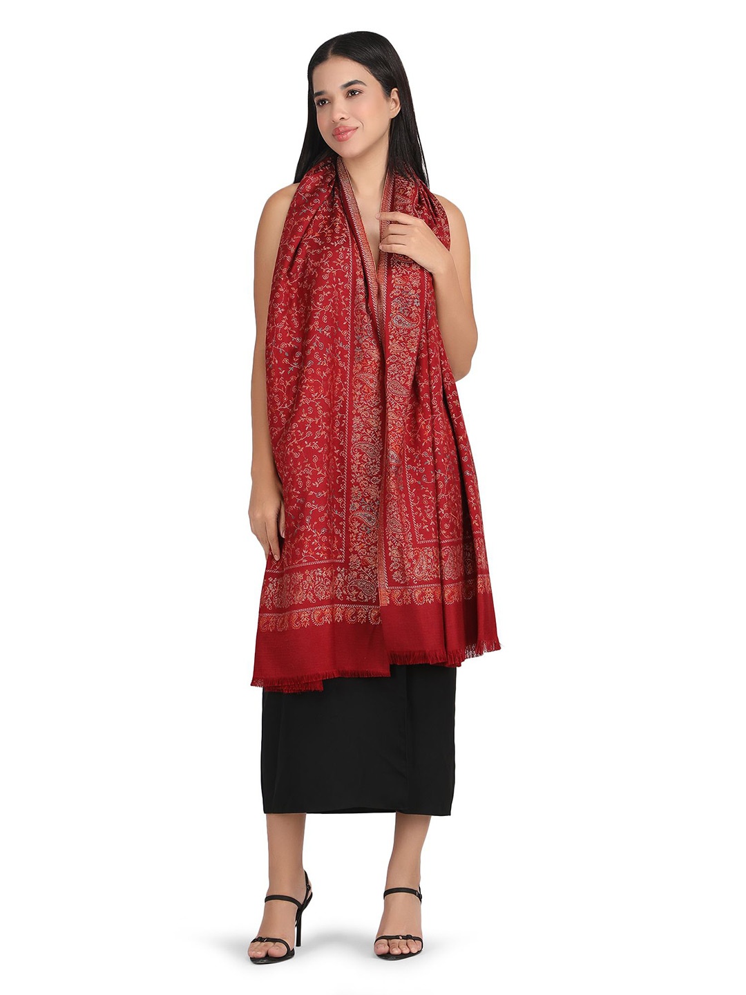 

Stole & Yarn Unisex Paisley Woven Design Stole, Red