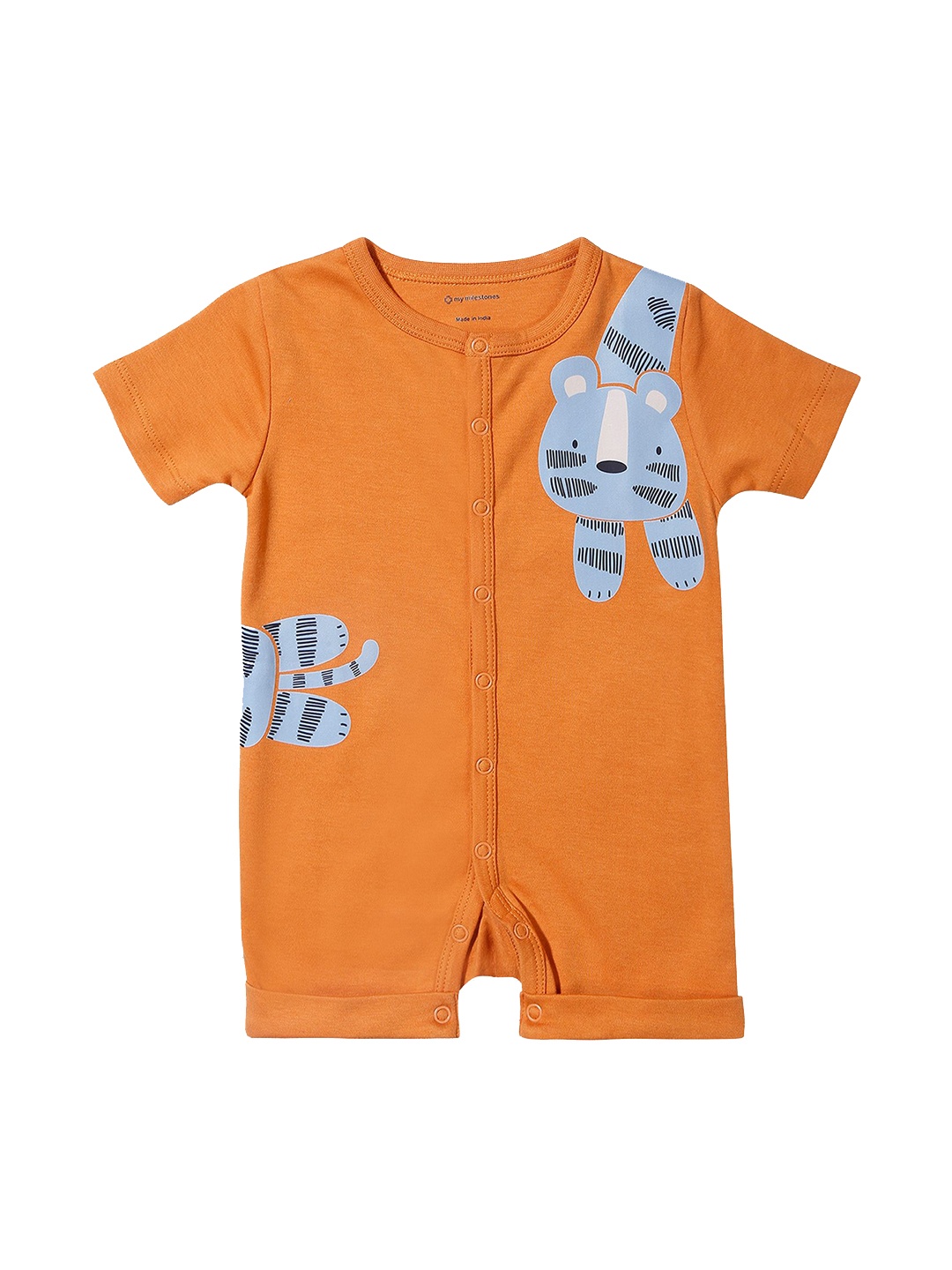 

My Milestones Infant Boys Graphic Printed Pure Cotton Romper, Orange