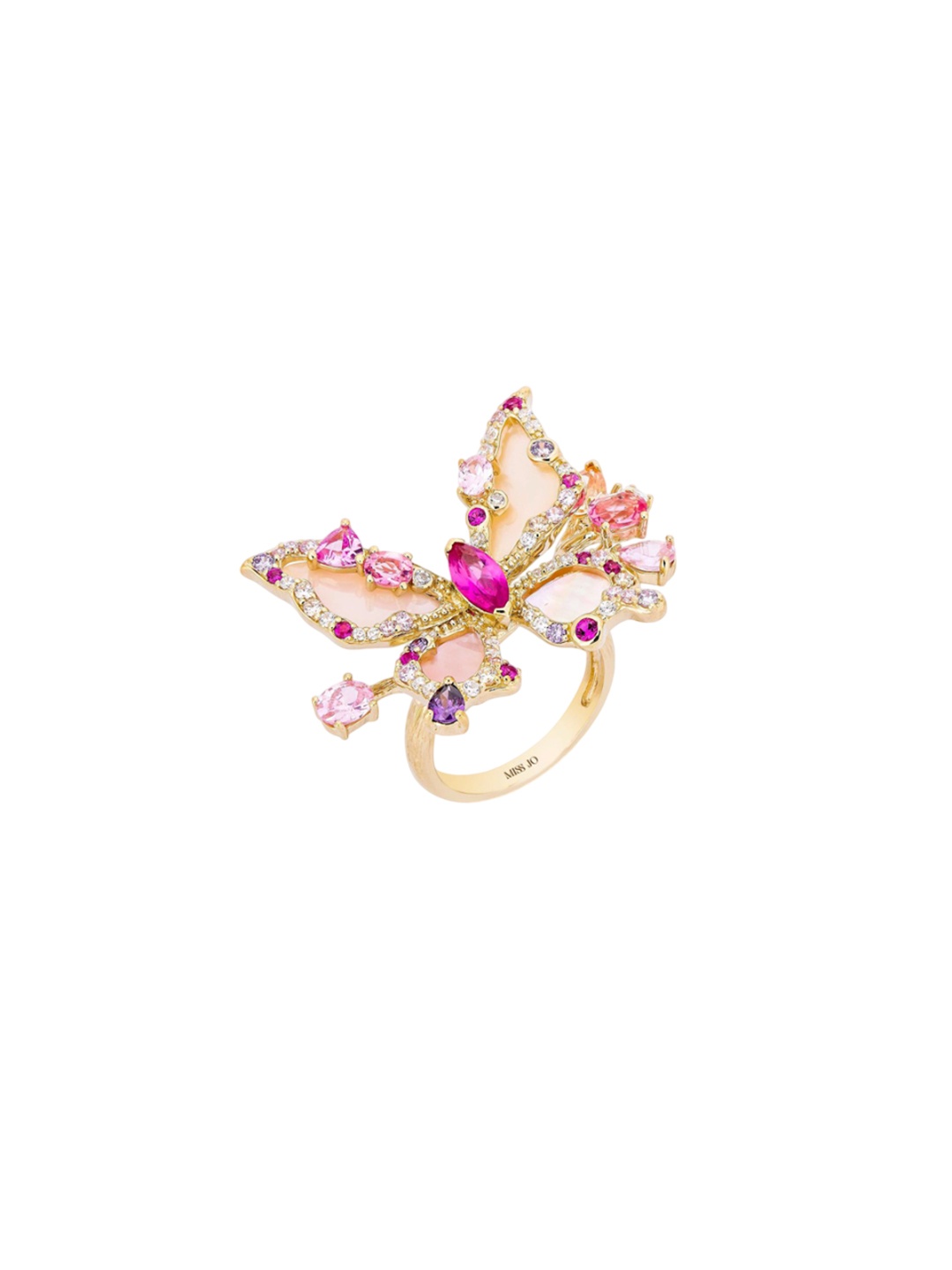 

MISS JO 925 Sterling Silver Gold-Plated CZ Studded Butterfly Serenade Cocktail Finger Ring