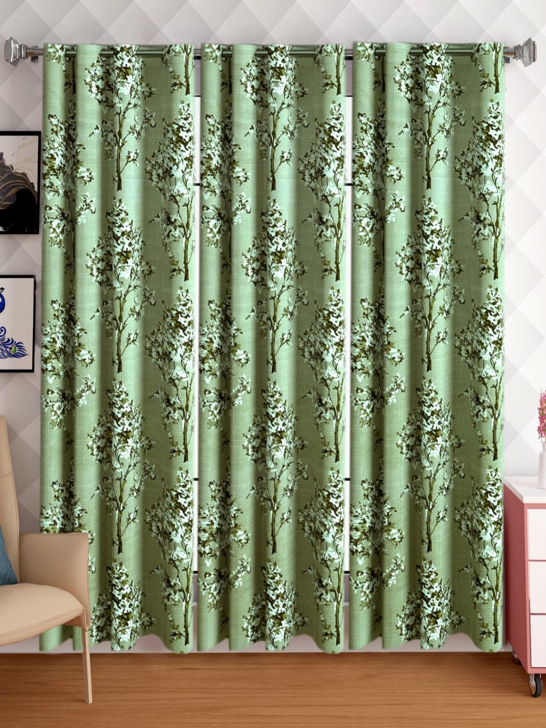 

Lunar Days Green Set of 3 Floral Room Darkening Door Curtain