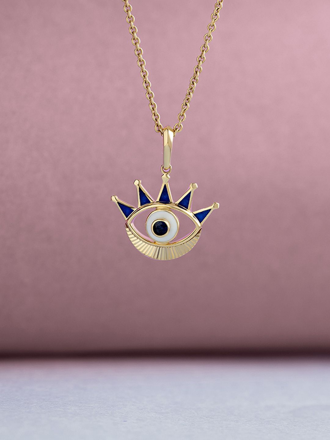 

Mia by Tanishq Women 14KT BIS Hall Mark Royal Gaze Evil Eye Gold & Diamond Pendant-1.18g, Yellow