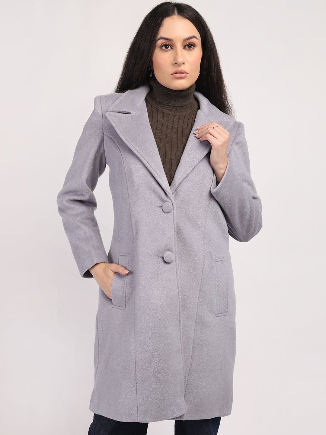 

HONNETE Women Notched Lapel Collar Regular-Fit Single-Breasted Overcoat, Mauve