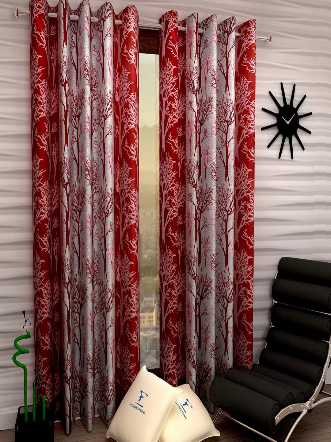 

Lunar Days Maroon Set of 2 Floral Room Darkening Long Door Curtain