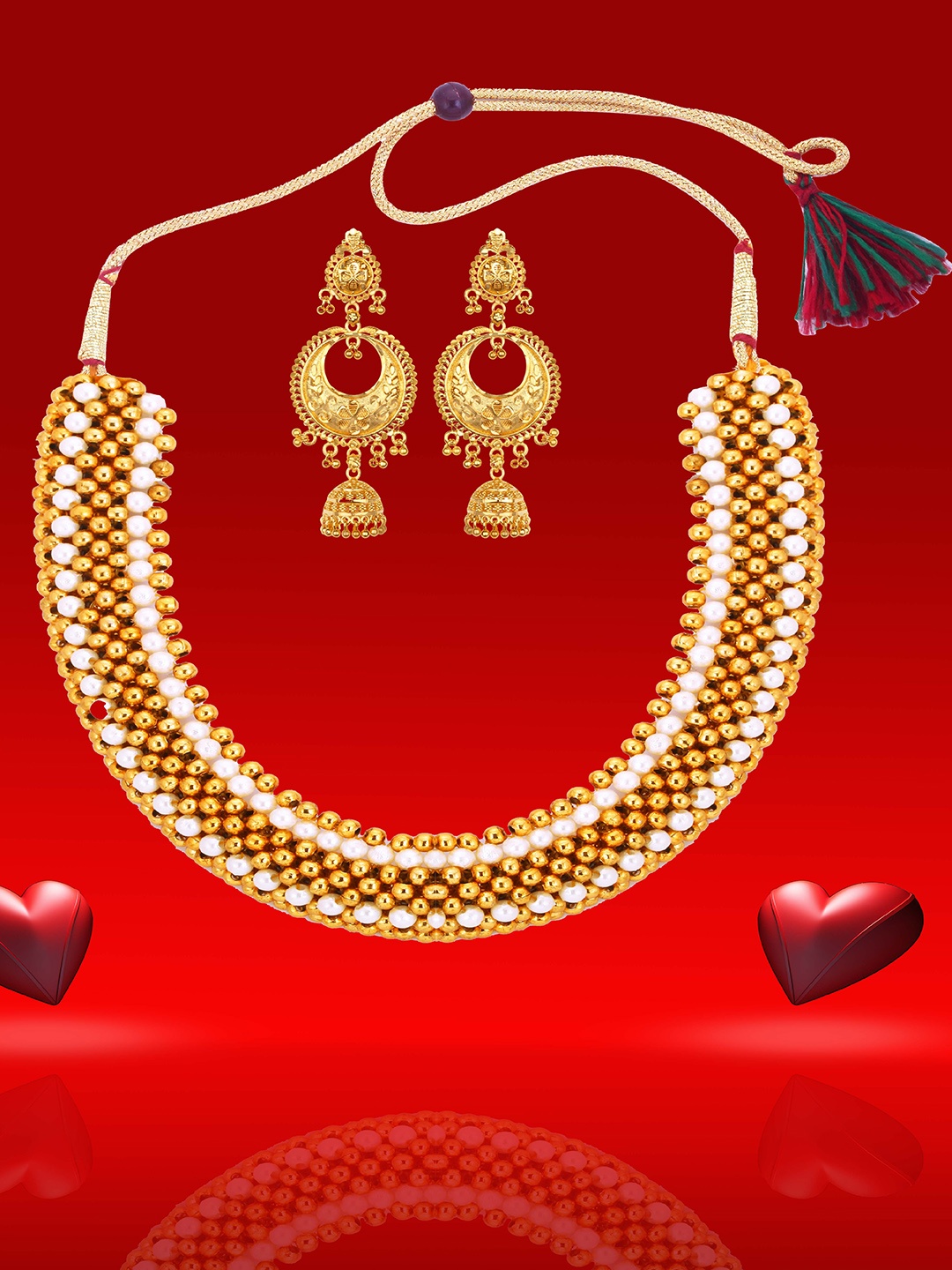 

Heer Collection Gold Plated Stone Studded & Beadded Antique Jewellery Set