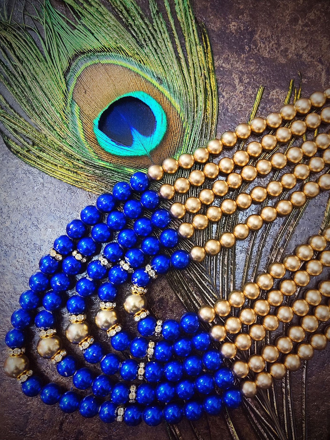 

Radhe Creation Men Gold-Plated Moti Mala Pearls Beaded Four Layered Necklace